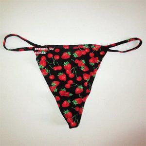 VICTORIA'S SECRET Cotton V-String Panty Thong S M XL Black Red Berries Soft